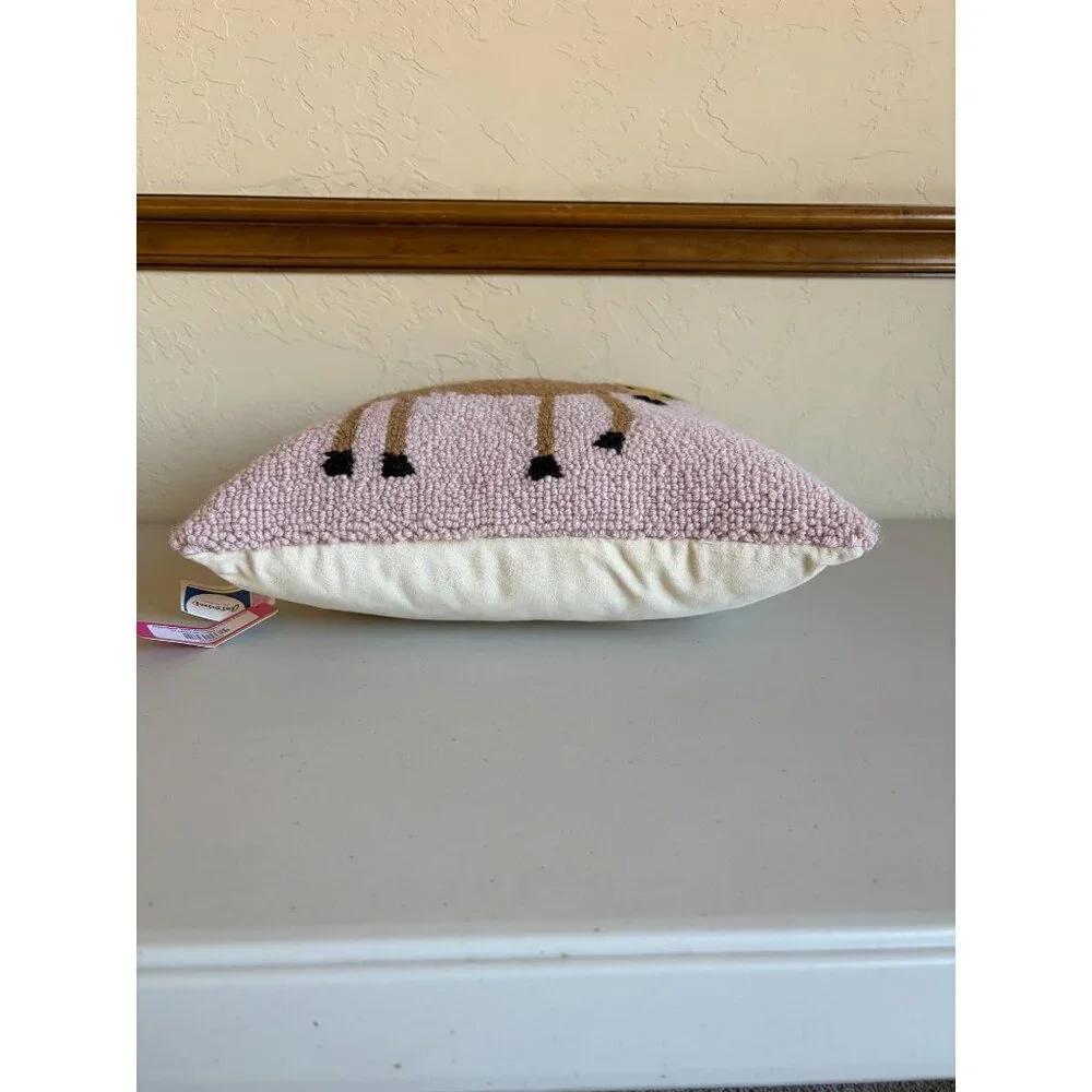 New! Cargo Room Reindeer with Presents Hook Pillow Square Pink Christmas Santa H